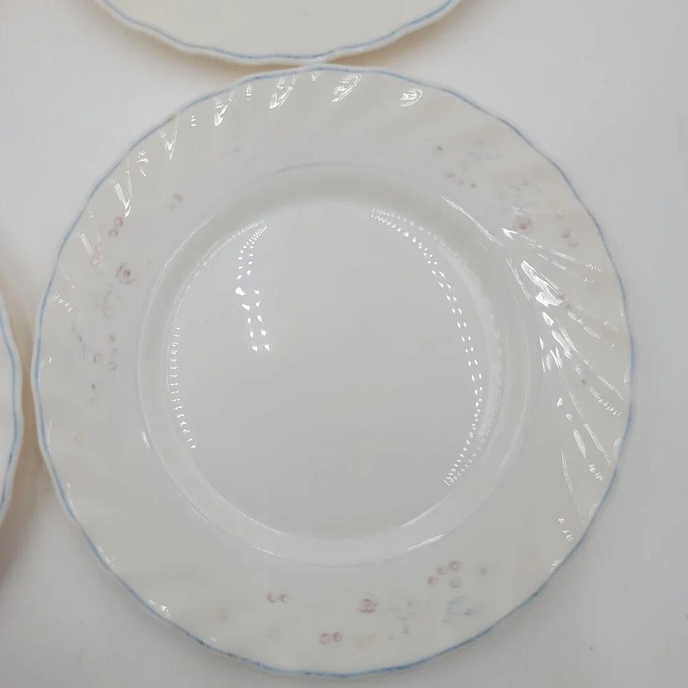 5 Arcopal Victorian Floral Salad Plates White Swirl Scalloped 7.75